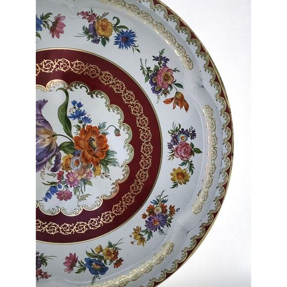 TRAY-TIN-VINTAGE DAHER DECORATED WARE-Made in England-12.5 in-Gold Tone Trim - Picture 2 of 8